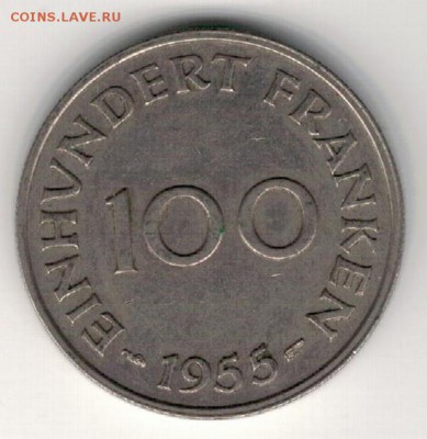 Саарланд 100 франков 1955 до 16.02.15 в 22.00мск (А736) - 4-с1