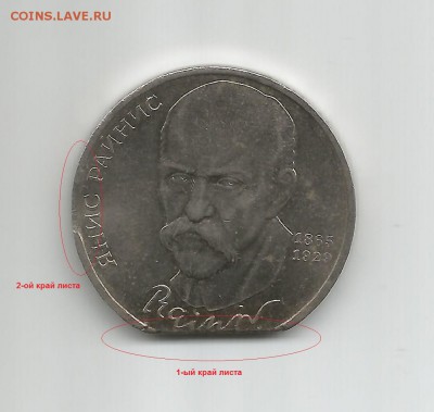 Брак "край листа" на монете 1 рубль СССР Янис Райнис - Coin 003