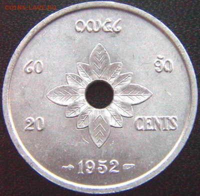 Лаос_ 20 сантимов 1952. Отличное качество; до 14.02_22.08мск - 9274