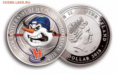 Монеты, жетоны, медали, посвящённые Новосибирску - Ниуэ, 1 доллар, 2013г., ХК Сибирь