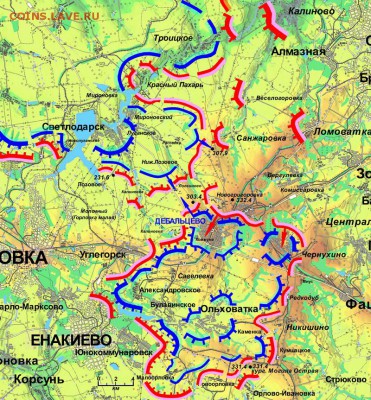 Ну а теперь про Украину - 13.02.15.-Дебальцевский-котел.-Карта-Логвиново-Углегорск-Чернухино