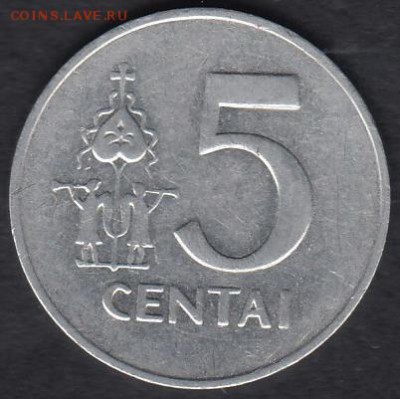 Литва 5 центов 1991 до 15.02.2015 21-00 - Литва 5 центов 1991 а