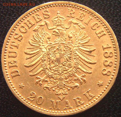 Пруссия_20 марок 1888. Отличное золото; до 15.02_22.24мск - 9356