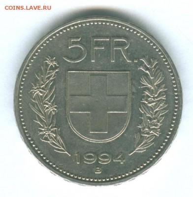 Швейцария 5 франков 1994 до 21.02.2015 - swe-2