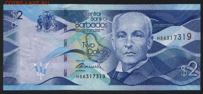 Барбадос 2$ 2013г.UNC. до 22-00 мск 23.02.15 г. - Барбадос 2д 2013 аверс