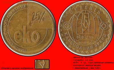 Жетоны "ЕКО +25%" разновидности. - ЕКО +25%, партыя екологычного порятунку - еко +25%, сувенір, карбований бренд