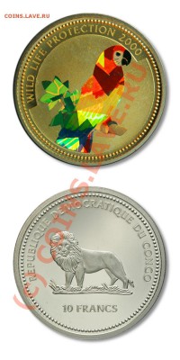 Животные на монетах - Конго, 10 франков