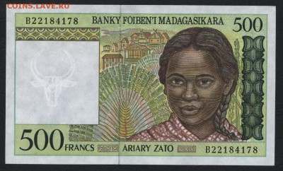 Мадагаскар 500 франков 1994г. UNC. до 22-00 мск 23.02.15 г. - Мадагаскар 500ар ст тип аверс
