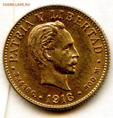Куба 1916г 2 песо. ЗОЛОТО 900. 3,34гр до 28.02.15 в 21.30 - CoinsWorldSUperCollection189