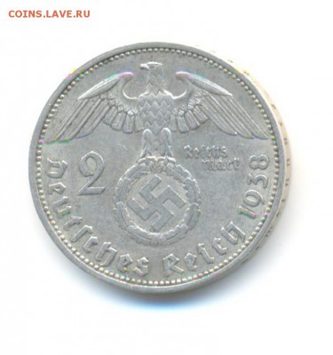 Ag. 3-й рейх 2 марки 1938 А . до 27.02 22:00 - 5