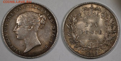 Британия, 6 пенсов 1862 в блеске - 6p-1862