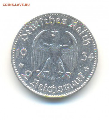 Ag. 3-й рейх 2 марки 1934 F. подписная . до 4.03 22:00 - 7