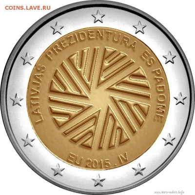 браки на евро монетах - 2-euro-Latvia-2015-Presidency