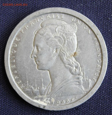 С 1 руб. ФРАНЦ. МАДАГАСКАР 2 франка 1948г.БЫКИ до 10.03.15г. - IMG_4218.JPG