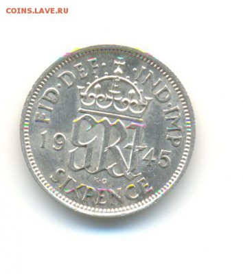 Ag. Британия 6 пенсов 1945. UNC . до 11.03 22:00 - 2