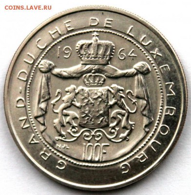 ЛЮКСЕМБУРГ 100 франков 1964 UNC Серебро - 002