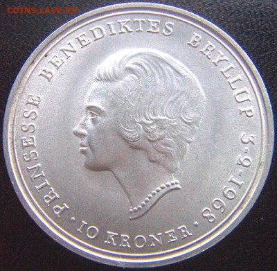 Дания_памятные 10 крон 1968. Отличное серебро_до 09.03_22.06 - 9580