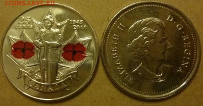 ДК СССР, Россия, СНГ в UNC и не только, Юбилейка и погодовка - Канада 25 центов 65 лет Победы.JPG