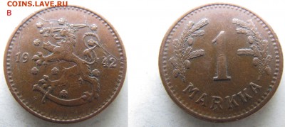 Брак. Финляндия 1 марка 1942 №2. до 13.03. 21°°. - марка 1942 в