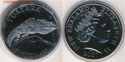 Новая Зеландия (юбилейка, тема-каталог) - 5 долларов 2007 Туатара, Cu-Ni, 38.74 мм, 27.22 г, тир 3 000