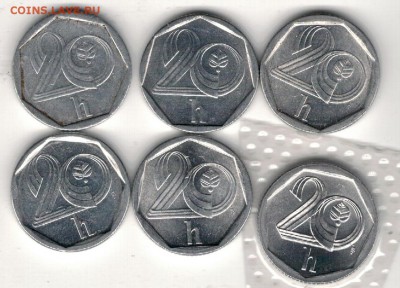 Чехия 20 геллеров 1993-2001 (6шт) 16.03 в 22.00мск (А813) - 4-ч-г20а