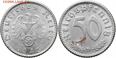 5 RM 1934 Е                        (кирха без даты) - оценка - 50 RP 1943 D