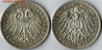 3 марки Любек 1909 до 21.03.15 в 22.00 МСК есть блиц - 1909