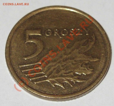 5 грошей 2003г Польша брак засорение штемпеля на годе. - 1