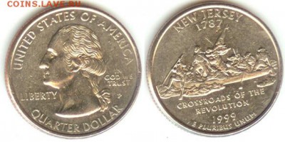 США- 25 центов-1999-NEW JERSEY-P, до 21.00 мск 27.03.2015 - США- 25 центов-1999-NEW JERSEY-P