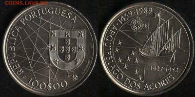 Португалия 100 эск. 1989 Азорские о-ва до 22:00мск 27.03.15 - Португалия 100 эскудо 1989 ''Великие географические открытия. Азорские острова'' -130