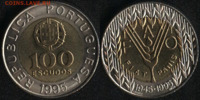 Португалия 100 эск. 1995 50 лет FAO до 22:00мск 27.03.15 - Португалия 100 эскудо 1995 ''50 лет FAO'' -200
