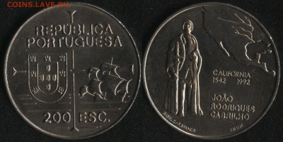 Португалия 200 эск. 1992 Хуан Кабрильо до 22:00мск 27.03.15 - Португалия 200 эскудо 1992 ''Великие географические открытия. Калифорния. Хуан Родригес Кабрильо'' -180