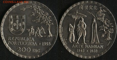 Португалия 200 эск. 1993 Иск-во Намбан до 22:00мск 27.03.15 - Португалия 200 эскудо 1993 ''Великие географические открытия. Искусство Намбан'' -180