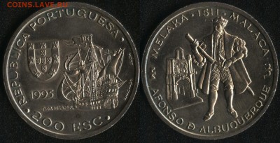 Португалия 200 эск. 1995 Малака до 22:00мск 27.03.15 - Португалия 200 эскудо 1995 ''Великие географические открытия. Маллака'' -200