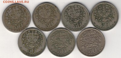 ПОРТУГАЛИЯ 50 СЕНТАВО 1930-67 (7ШТ) 26.03 В 22.00МСК (А810) - 4-п50с1