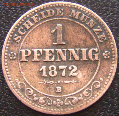 Германия. Саксония_1 пфенниг 1872(В); до 24.03_22.06мск - 9412