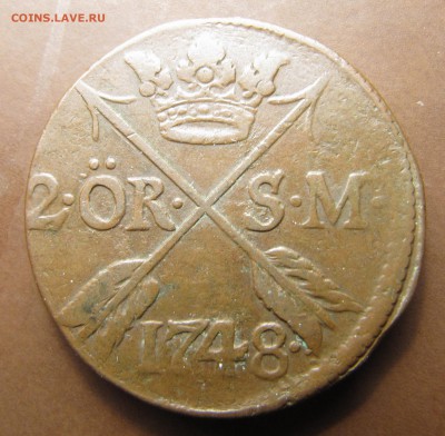 Швеция, 2 эре 1748 и 1 скиллинг 1802 (перечекан из 2 Эре) - IMG_2597.JPG