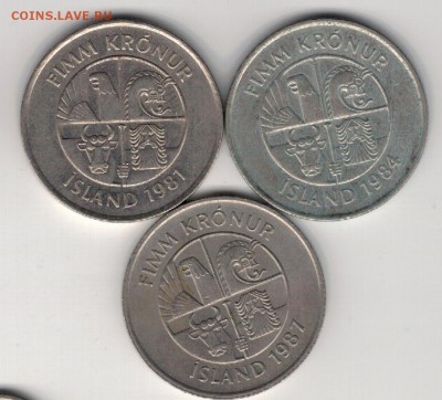 ИСЛАНДИЯ 5 КРОН 1981-87 ДЕЛЬФИНЫ(3ШТ) 02.04 В 22.00МСК(А962) - 4-и5к