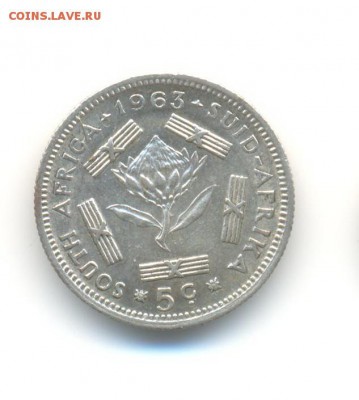Ag. ЮАР 5 центов 1963. до 1.04 22.00 - 11
