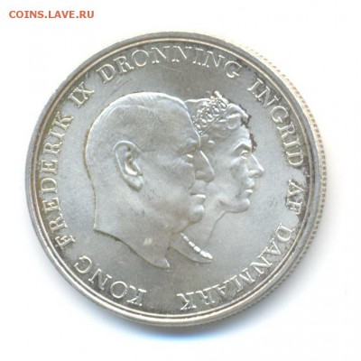 Ag. Дания 2 кроны 1960. серебряный юбилей. AU. до 1.04 22:00 - 3