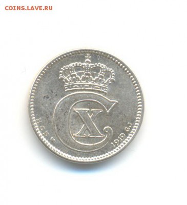 Ag. Дания 25 эре 1919. AU. до 1.04 22:00 - 6