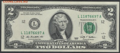 США 2 доллара 2009 L до 02.04.2015 21.00 мск - $2 US L12 09 obv