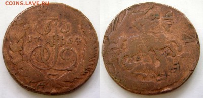 2 копейки 1764, перечекан 4 копеек. Оценка. - 8003