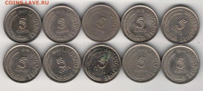 Сингапур 5 центов 1967-84 (10шт) Змеешейка 06.04-22ч (А967) - 4-син-ц5а