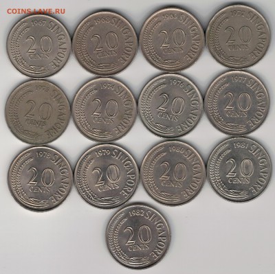 Сингапур 20 центов 1967-82 (13шт) Меч-рыба 06.04-22ч (А967) - 4-син-ц20а