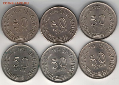 Сингапур 50 центов 1967-81 (6шт) Крылатка 06.04-22ч (А967) - 4-син-ц50а