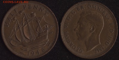 2 пенни 1946 до 22:00мск 10.04.15 - Великобритания хальф-пенни 1946