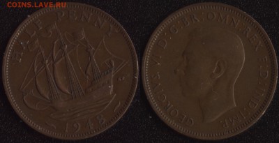 2 пенни 1948 до 22:00мск 10.04.15 - Великобритания хальф-пенни 1948