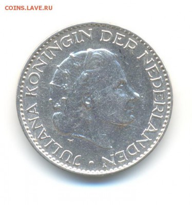 Ag. Нидерланды 1 гульден 1955. XF. до 7.04 22:00 - 9