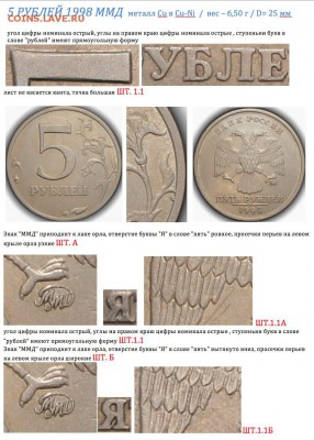 5 рублей 1998 ммд разновидность штампа - 5р98ммд 